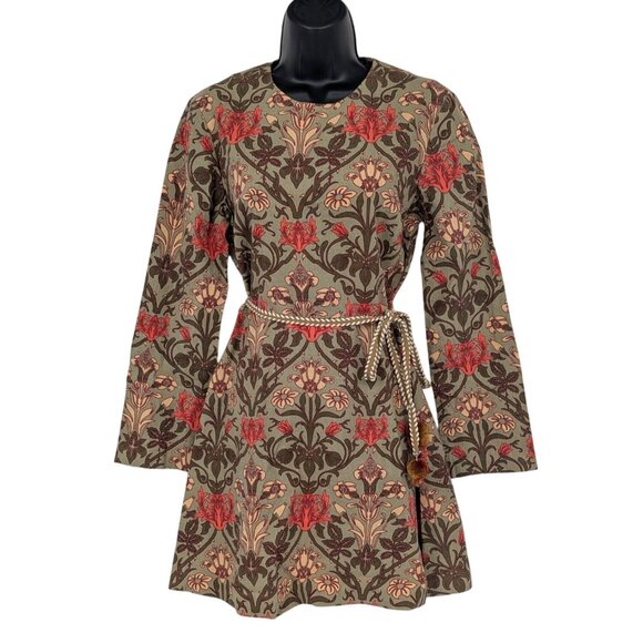 Zara Dresses & Skirts - Zara Linen Blend Fit Flare Mini Dress Women Size S Floral Boho Cottagecore Belt